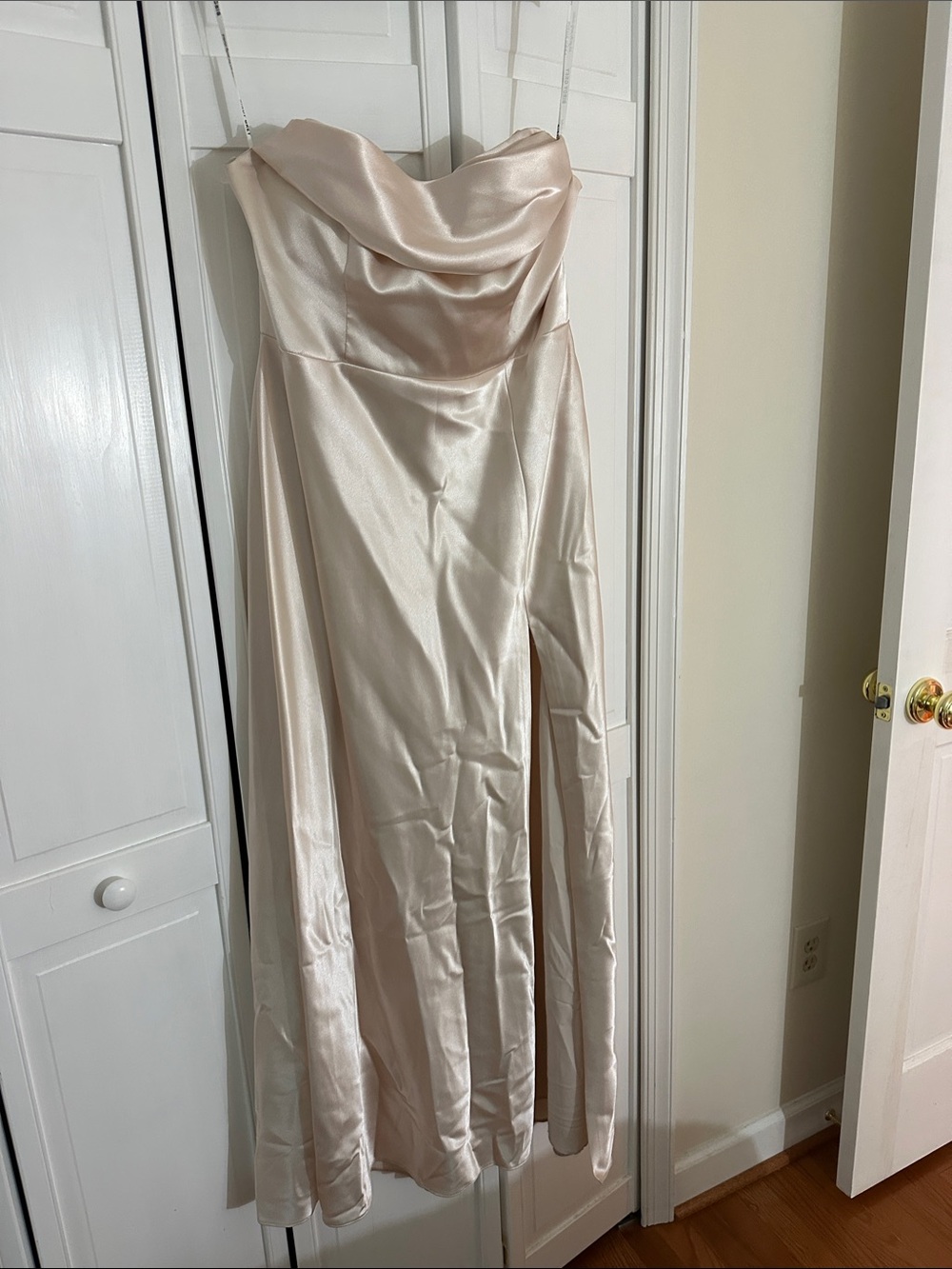 Birdy Grey Mia Shiny Satin Maxi Dress in Champagne
